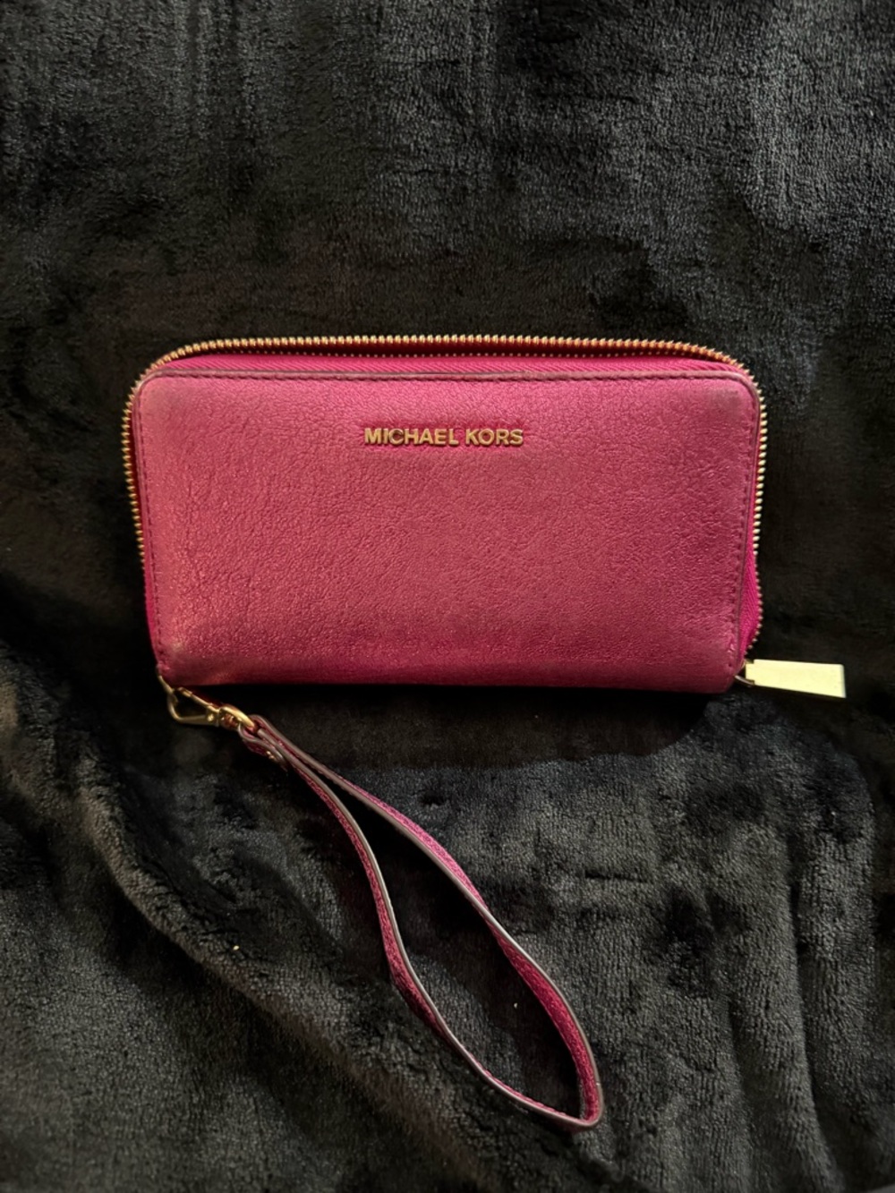 Michael Kors Raspberry Pink Leather Wristlet with Gold Hardware